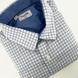 Duchamp London Men's Dress Shirt 18 XXL 46 Blue White Check Slim Fit Stretch